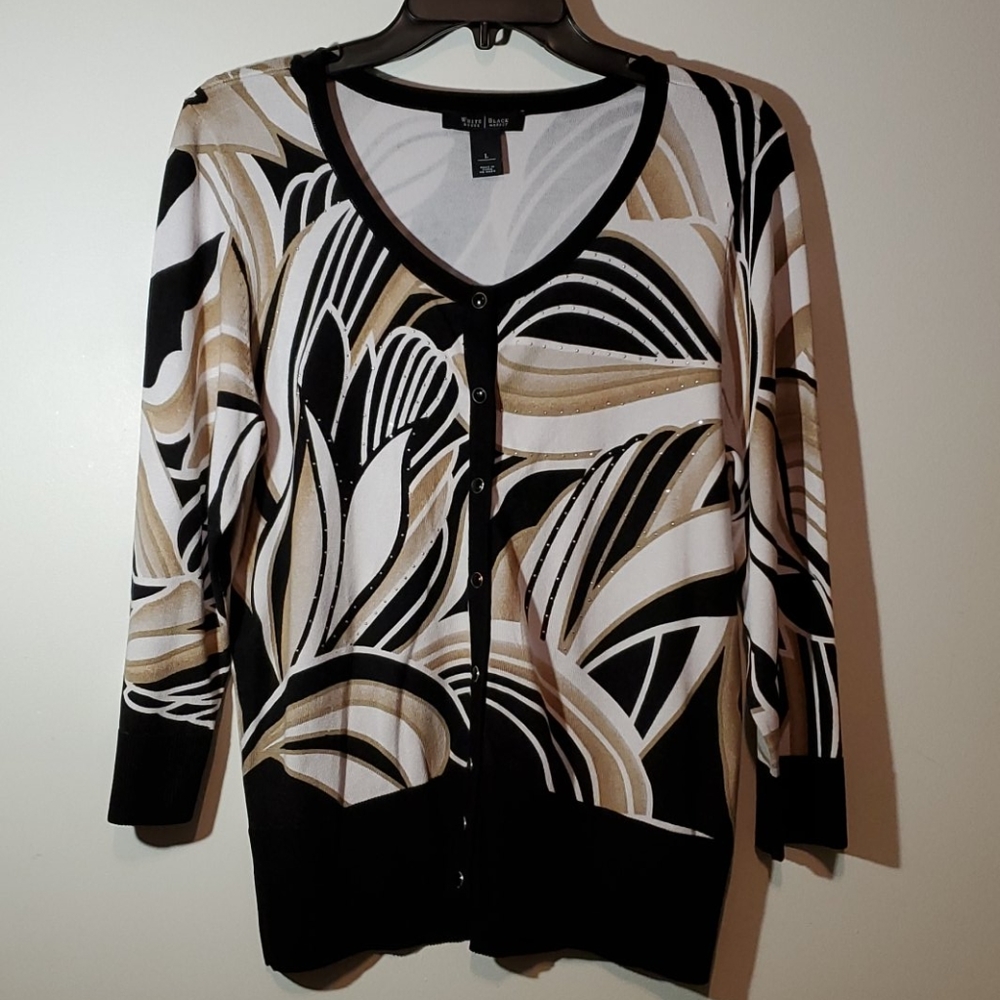 WHBM Black, White, & Tan Snap Front Cardigan